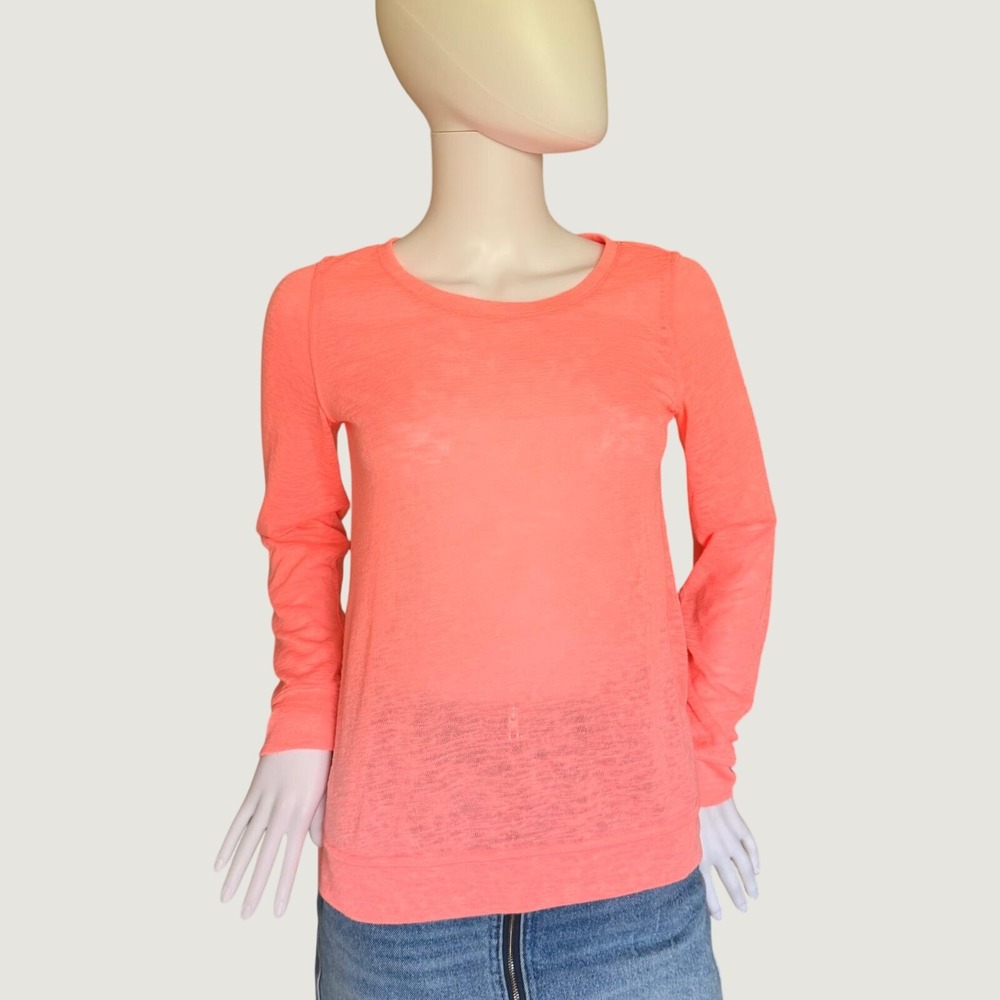 Lilly Pulitzer Womens Neon Pink Slub Knit Long Sleeve Palm Tree Top USA Made XS